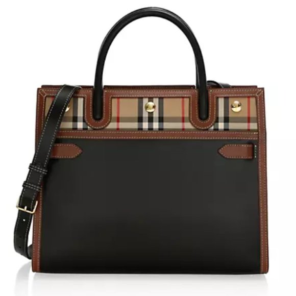 Burberry Title Vintage Check Leather Satchel Black - Picture 3 of 13